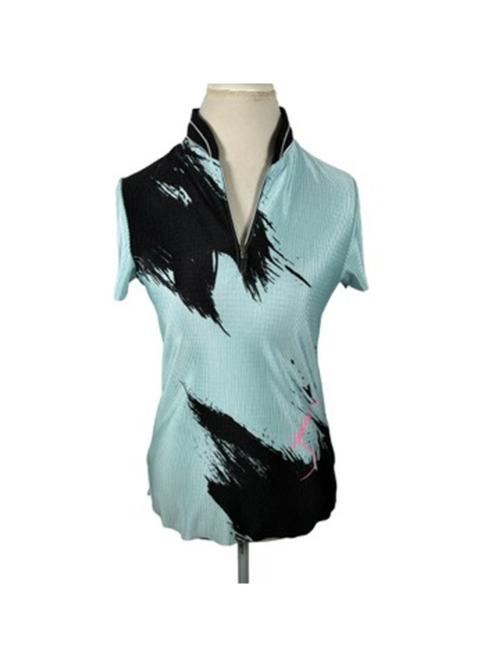 Jamie Sadock Golf Top Blue Rib Stretch Signature Short Sleeves 1/4 Zip Size M - Picture 2 of 11